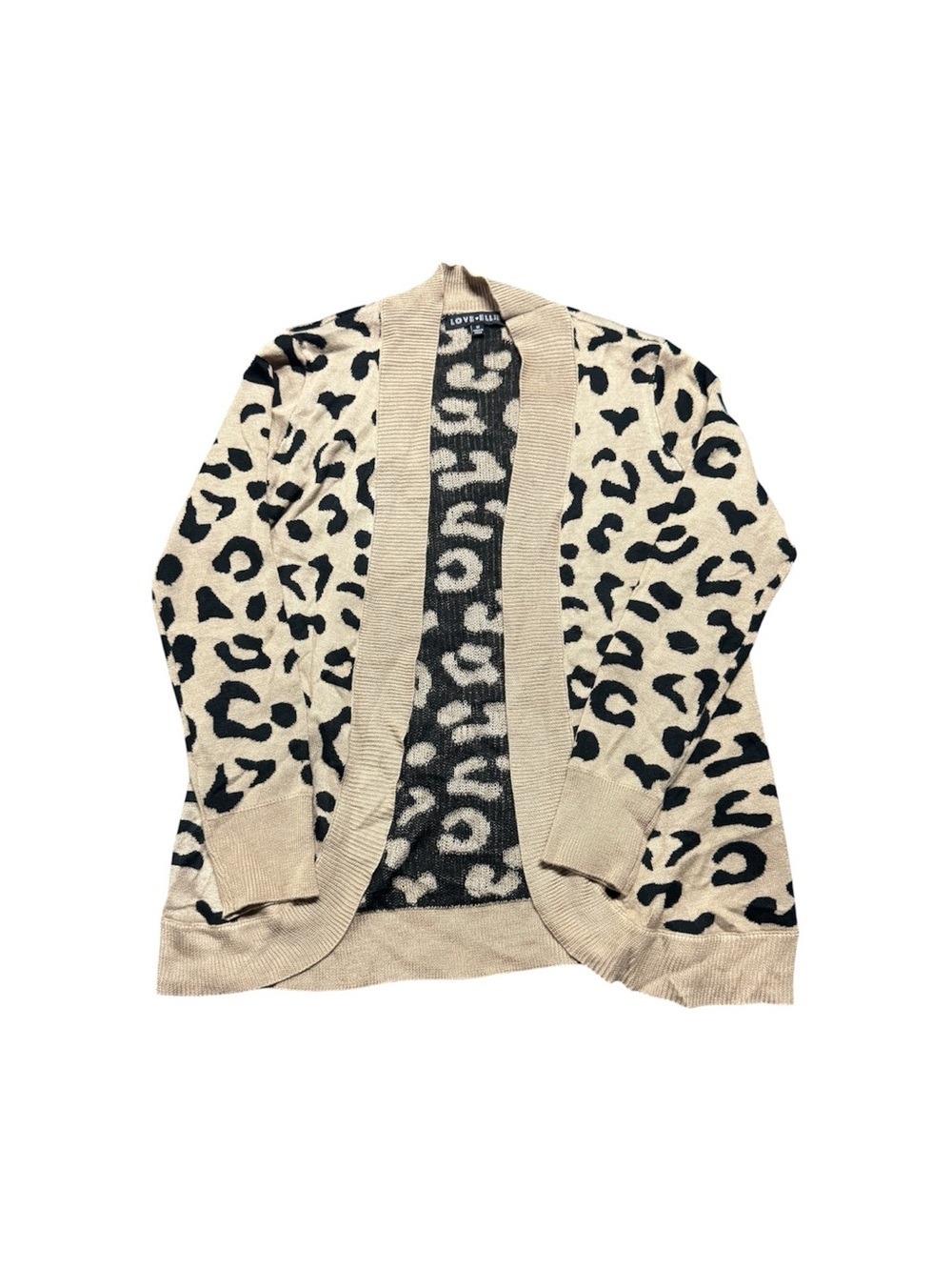 Love Ellie Leopard Print Open Front Cardigan Women’s Medium Beige Black
